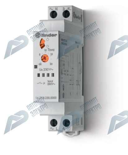 Finder Модульный электронный лестничный таймер 1-функциональный; 1NO 16A; 3- или 4-проводная схема; питание 230В АC; ширина 17.5мм; степень защиты IP2