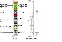 Beckhoff. 4-канальный модуль цифрового входа 24 В постоянного тока для 2-проводных датчиков тип 2, IEC 61131-2, входной фильтр 3,0 мс 4 входа 2-проводная технология, 4-битный вход - KL1304 Beckhoff