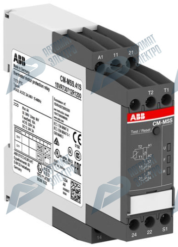 ABB Термисторное реле защиты двигателя CM-MSS.32S с кнопкой сброса и контролем КЗ, 24В AC/DC, 2ПК, пруж.клеммы