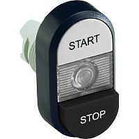 ABB MPD Кнопка двойная MPD19-11С (белая/черная-выступающая) прозрачная л инза с текстом (START/STOP)
