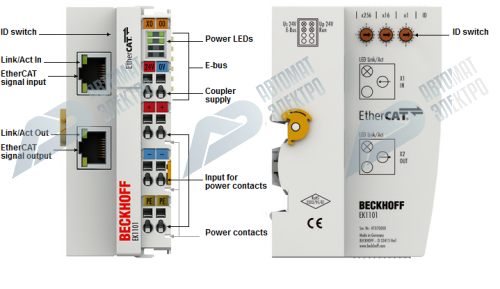 Beckhoff. EtherCAT-копплер с ID-коммутатором для модуля E-Bus (ELxxxx) - EK1101 Beckhoff