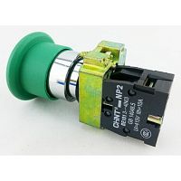 Кнопка управления Грибок, 40мм с самовозвратом NP2-BC32 без подсветки зеленая 1НЗ IP40 (CHINT) 573798