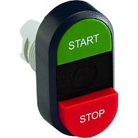 ABB MPD Кнопка двойная MPD15-11B (зеленая/красная-выступающая) непрозрач ная черная линза с текстом (START/STOP)