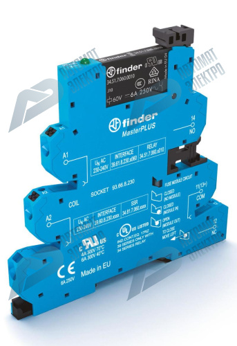 Finder Интерфейсный модуль (сборка 34.51.7.060.0010 + 93.66.7.060), электромеханические реле, серия MasterPLUS; 1CO 6A; питание 60В AC/DC; категория з
