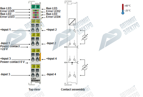 Beckhoff. 4-канальный модуль аналогового входа 4…20 мA, дифференциальный вход, 12 бит - EL3024 Beckhoff