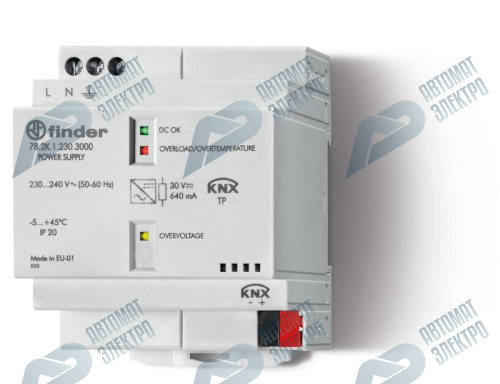 Finder Импульсный источник питания KNX; вход 110...240В AC; Выход 29B DC 640мА, KNX Bus; упаковка 1 шт.