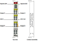 Beckhoff. 2-канальный модуль релейных выходов 230 В переменного тока/300 В постоянного тока, 1 A, с нулевым потенциалом переключатель - EL2652 Beckhoff