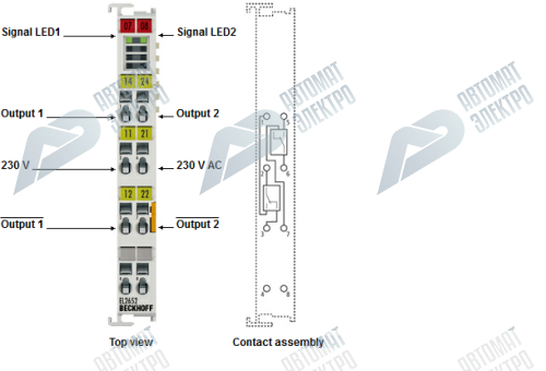 Beckhoff. 2-канальный модуль релейных выходов 230 В переменного тока/300 В постоянного тока, 1 A, с нулевым потенциалом переключатель - ES2652 Beckhoff