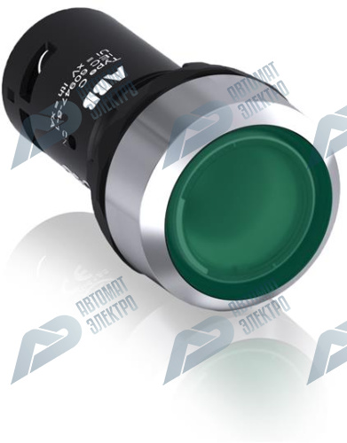 ABB Кнопка с подсветкой CP1-31G-10 зеленая 24В AC/DC с плоской клавишей без фиксации 1НО, металл.кольцо