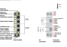 Beckhoff. EtherCAT Box, литой цинковый корпус, 2 аналоговых входа -10…+10 V или 0/4…20 мA, 2 аналоговых выхода -10…+10 V или 0/4…20 мA, программируемый, 16 бит, М12 - ER4374-0002 Beckhoff