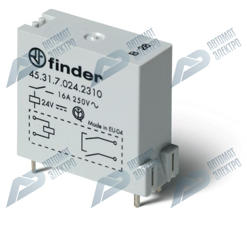 Finder Низкопрофильное миниатюрное электромеханическое реле; монтаж на печатную плату; выводы с шагом 3.5мм; 1NO 16A; контакты AgCdO; катушка 24В DС (