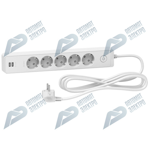SE Unica Extend Бел Удлинитель 5 розеток 2К+З, кабель 3м, 2 USB