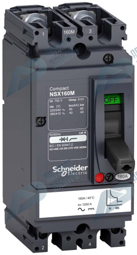 SE Compact NSX Силовой Автоматический выключатель 2P Iu=125А диапазон уставки тока расцепления: 1250А 40кА IP30 фото 3