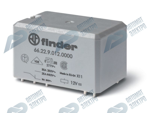 Finder Силовое электромеханическое реле; монтаж на печатную плату, раздвоенные выводы; 2NO 30A; контакты AgCdO; катушка 110В DC; степень защиты RTII;