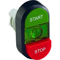 ABB MPD15-11G Кнопка двойная зеленая/красная-выступающая прозрачна я линза с текстом (START/STOP)