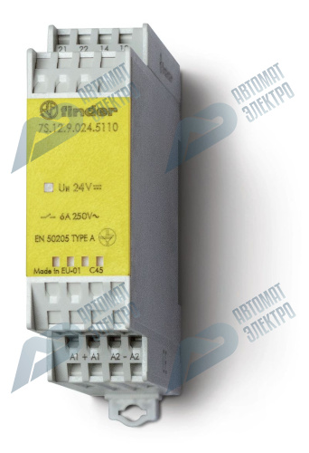 Finder Модульное электромеханическое реле безопасности (реле с принудительным управлением контактами); 1NO+1NC 6A; контакты AgNi+Au; катушка 230В AC;