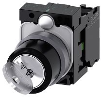 3SU1130-4BF11-1BA0-ZY19 ПОВОРОТНЫЙ ПЕРЕКЛЮЧАТЕЛЬ С КЛЮЧОМ RONIS, 22MM, КРУГЛЫЙ, ПЛАСТИК С МЕТАЛЛИЧЕСКИМ ФРОНТАЛЬНЫМ КОЛЬЦОМ, NO. ЗАМКА SB30, С 2 КЛЮЧАМИ, 2 КОММУТАЦИОННЫХ ПОЛОЖЕНИЯ O-I, С ФИКСАЦИЕЙ, УГОЛ ПЕРЕКЛЮЧЕНИЯ 90 ГРАД., 10:30Ч/13:30Ч, ПОЛОЖЕНИЯ ИЗВ