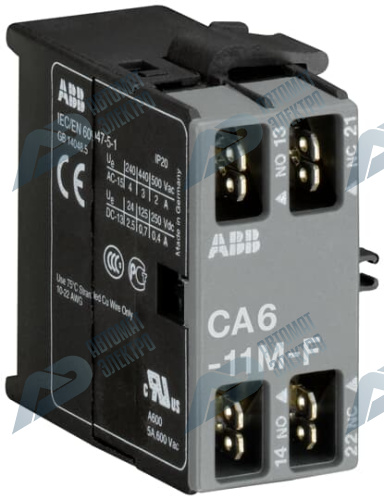 ABB Доп. контакт CA6-11M-F боковой для миниконтакторов В6, В7, со штыревыми клеммами