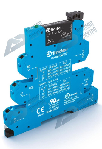 Finder Интерфейсный модуль (сборка 34.81.7.005.9024 + 93.67.7.024), твердотельное реле, серия MasterINPUT; выход 6A (24В DC); питание 6В DC; категория