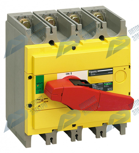 SE Compact INS/INV Выключатель-разъединитель INS630 4P красная рукоятка/желтая панель
