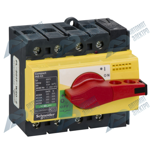 SE Compact INS/INV Выключатель-разъединитель INS63 4P красная рукоятка/желтая панель