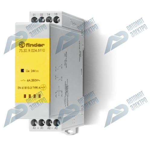 Finder Модульное электромеханическое реле безопасности (реле с принудительным управлением контактами); 1NO+1NC 6A; контакты AgNi+Au; катушка 110В DC;