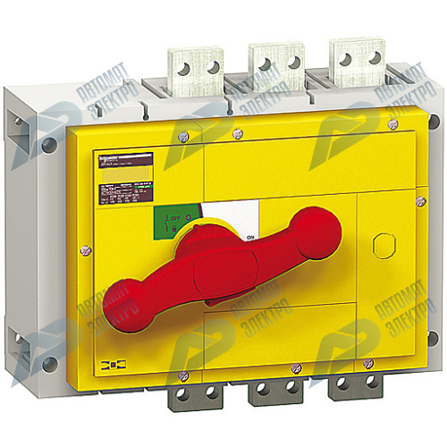 SE Compact INS/INV Выключатель-разъединитель INS1600 3P красная рукоятка/желтая панель фото 2