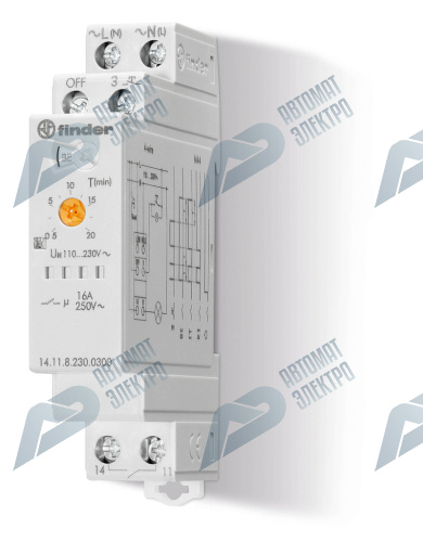 Finder Модульный электронный лестничный таймер мультифункциональный; 1NO 16A (контакт без потенциала); 3- или 4-проводная схема; питание 230В АC; шири