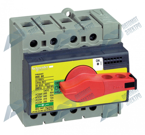 SE Compact INS/INV Выключатель-разъединитель INS80 3P красная рукоятка/желтая панель