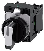 3SU1100-2BL60-1NA0 ПОВОРОТНЫЙ ПЕРЕКЛЮЧАТЕЛЬ С ВОЗМОЖНОСТЬЮ ПОДСВЕТКИ, 22MM, КРУГЛЫЙ, ПЛАСТИК, КОРОТКАЯ ЧЁРНАЯ РУКОЯТКА С БЕЛОЙ ВСТАВКОЙ, 3 КОММУТАЦИОННЫХ ПОЛОЖЕНИЯ I-O-II, С ФИКСАЦИЕЙ, 10:30H/12H/13:30H, С ДЕРЖАТЕЛЕМ, 1NO, 1NO, ВИНТОВЫЕ КЛЕММЫ