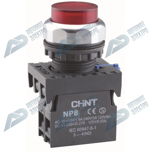 Кнопка управления NP8-11GND/4 1НО+1НЗ красная AC110В-220В(LED) IP65 (CHINT) 577976