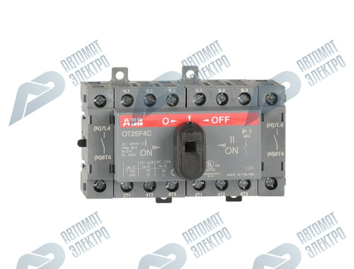 ABB OT25F4C Выключатель-разъединитель 4P 25A на DIN-рейку или монтажную плату,с резерв. Ручкой