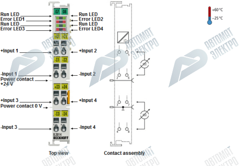 Beckhoff. 4-канальный модуль аналогового входа 0…20 мA, дифференциальный вход, 12 бит - EL3014 Beckhoff