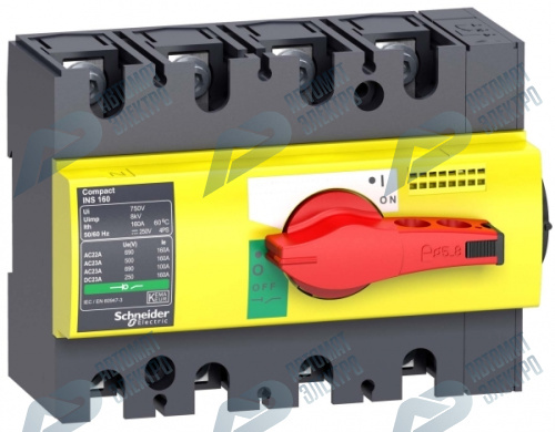 SE Compact INS/INV Выключатель-разъединитель INS125 4P красная рукоятка/желтая панель
