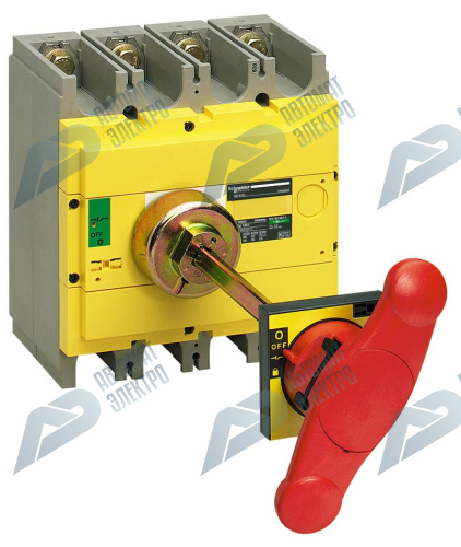 SE Compact INS/INV Выключатель-разъединитель INS630 4P красная рукоятка/желтая панель фото 2