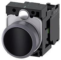 3SU1130-0AB10-1BA0 КНОПКА, 22MM, КРУГЛАЯ, ПЛАСТИК С МЕТАЛЛИЧЕСКИМ ФРОНТАЛЬНЫМ КОЛЬЦОМ, ЧЁРНАЯ, ПЛОСКАЯ КНОПКА, КОНТАКТЫ МГНОВЕННОГО ДЕЙСТВИЯ, С ДЕРЖАТЕЛЕМ, 1NO, ВИНТОВЫЕ КЛЕММЫ