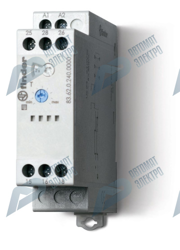 Finder Модульный таймер 1-функциональный (BI); питание 24…240В АС/DC; 2CO 8A; ширина 22.5мм; регулировка времени 0.05с…180c; степень защиты IP20; упак