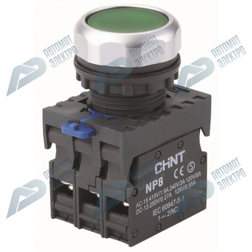 Кнопка управления NP8-10BND/3 1НО зеленая AC110В-220В(LED) IP65 (CHINT) 667251
