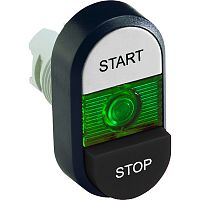 ABB MPD Кнопка двойная MPD19-11G (белая/черная-выступающая) зеленая линз а с текстом (START/STOP)