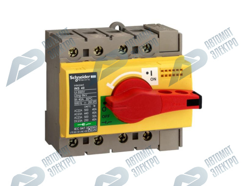 SE Compact INS/INV Выключатель-разъединитель INS40 4P красная рукоятка/желтая панель фото 2