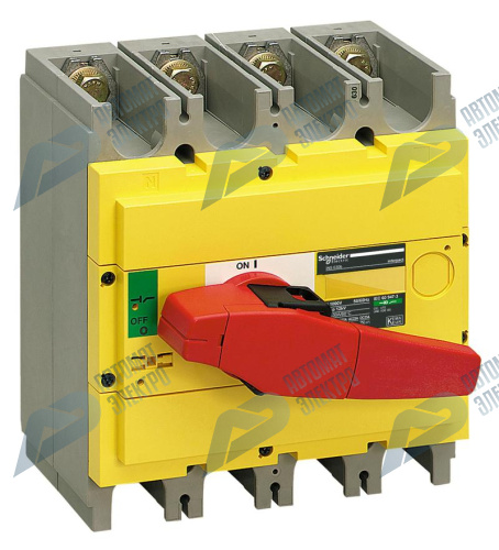 SE Compact INS/INV Выключатель-разъединитель INS630 4P красная рукоятка/желтая панель фото 3