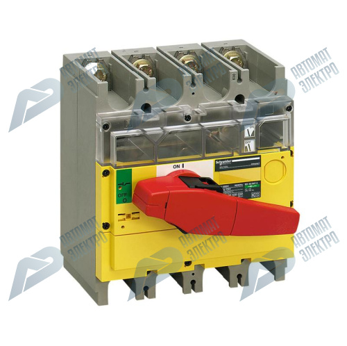SE Compact INS/INV Выключатель-разъединитель INV400 3P красная рукоятка/желтая панель фото 2
