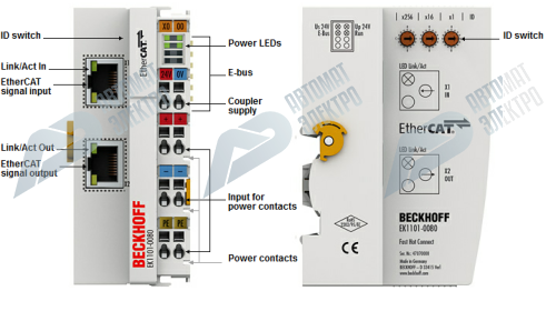 Beckhoff. EtherCAT-копплер с ID-коммутатором для модуля E-Bus (ELxxxx), Fast Hot Connect - EK1101-0080 Beckhoff