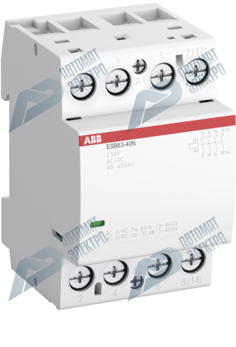 ABB Контактор ESB63-40N-14 модульный (63А АС-1, 4НО), катушка 12В AC/DC