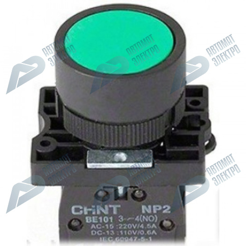 Кнопка управления NP2-EA35 без подсветки зеленая 1НО+1НЗ IP40 (CHINT) 573779