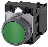 3SU1130-0AB40-1BA0 КНОПКА, 22MM, КРУГЛАЯ, ПЛАСТИК С МЕТАЛЛИЧЕСКИМ ФРОНТАЛЬНЫМ КОЛЬЦОМ, ЗЕЛЁНАЯ, ПЛОСКАЯ КНОПКА, КОНТАКТЫ МГНОВЕННОГО ДЕЙСТВИЯ, С ДЕРЖАТЕЛЕМ, 1NO, ВИНТОВЫЕ КЛЕММЫ