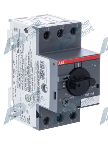 ABB Выключатель автоматический MS116-0.63 50 кА с регулир. тепловой защитой 0,40A-0,63А Класс тепл. расцепит. 10 фото 4