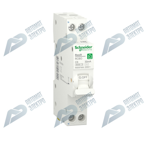 SE RESI9 Автоматический выключатель дифференциального тока (ДИФ) 1P+N С 6А 6000A 30мА 18mm тип AC