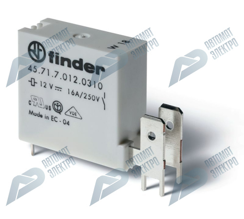 Finder Низкопрофильное миниатюрное электромеханическое реле; монтаж на печатную плату; выводы с шагом 5мм + Faston 250(6.3x0.8мм); 1NO 16A; контакты A