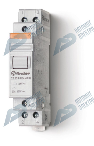 Finder Модульный контактор; 1NO+1NC 20А; контакты AgSnO2; катушка 24В DС; ширина 17.5мм; степень защиты IP20; опции: нет